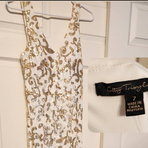 New White and Gold Mermaid Sequence Dress - Picture 2 of 2